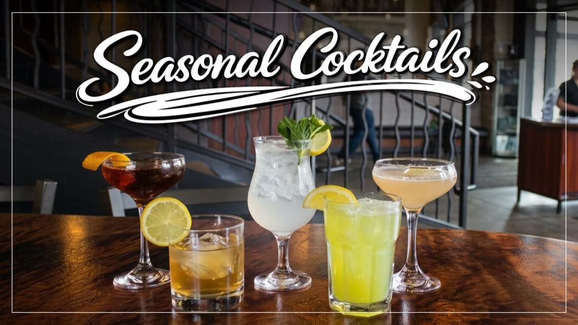 A selection of seasonal cocktails on a bar at Colorado Mountain Brewery in Colorado Springs, CO.