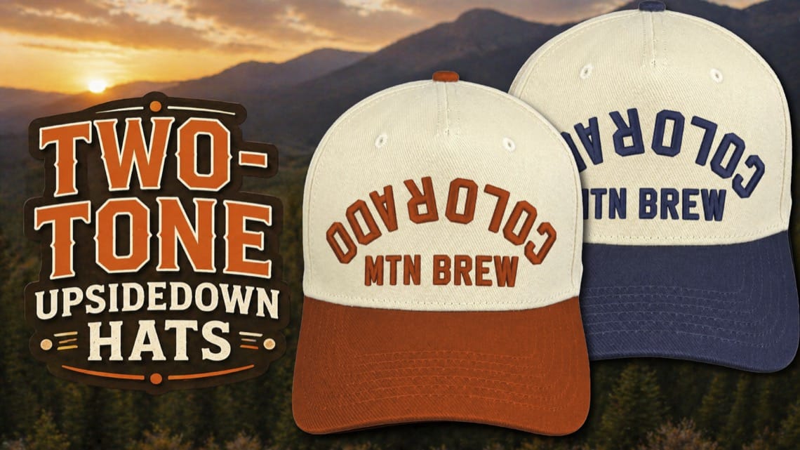 Branded two-tone upside down hats from Colorado Mountain Brewery in Colorado Springs, CO.