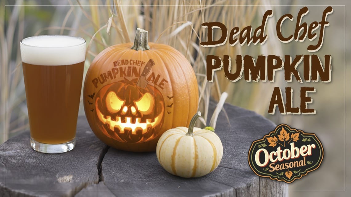 Colorado Mountain Brewery Dead Chef Pumpkin Ale limited-time October seasonal beer with glowing jack-o'-lantern