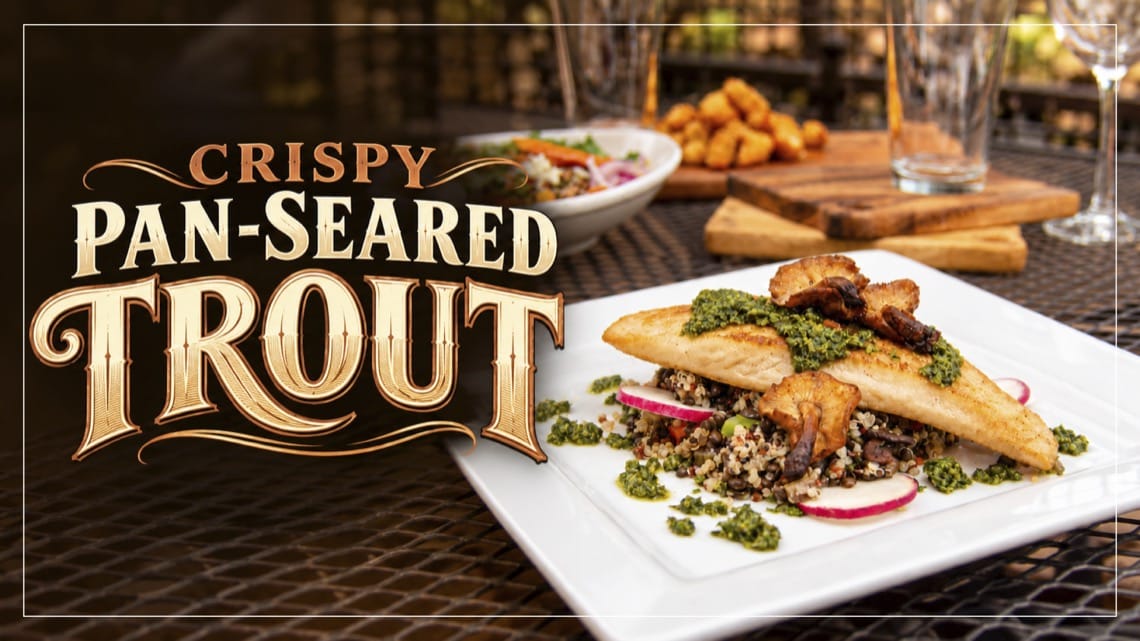 Colorado Mountain Brewery crispy pan-seared trout October special limited-time entrée over quinoa salad